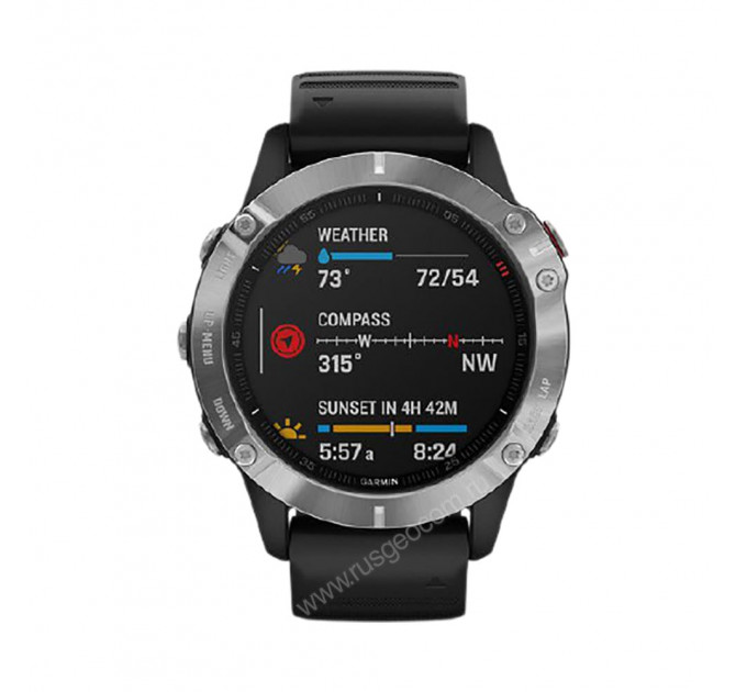 Часы Garmin Fenix 6 серебристые с черным ремешком, 95321, от производителя Garmin