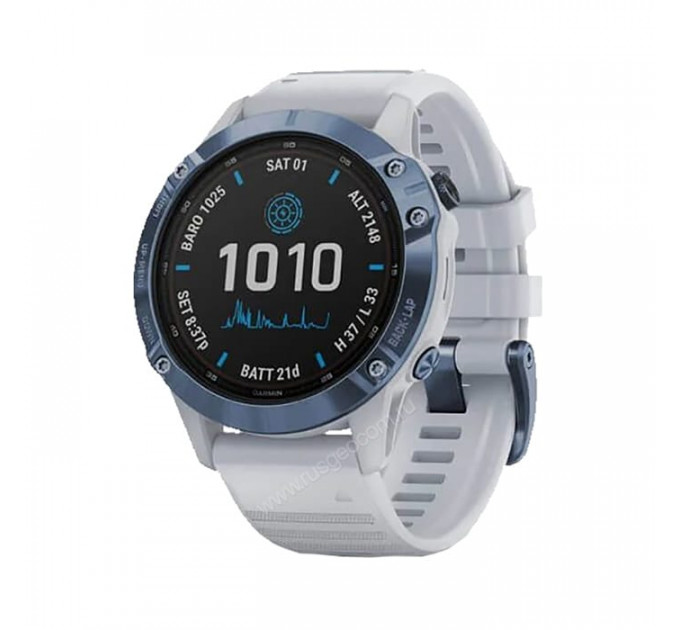 Часы Garmin Fenix 6 Pro Solar синий минерал с белым ремешком, 100114, от производителя Garmin