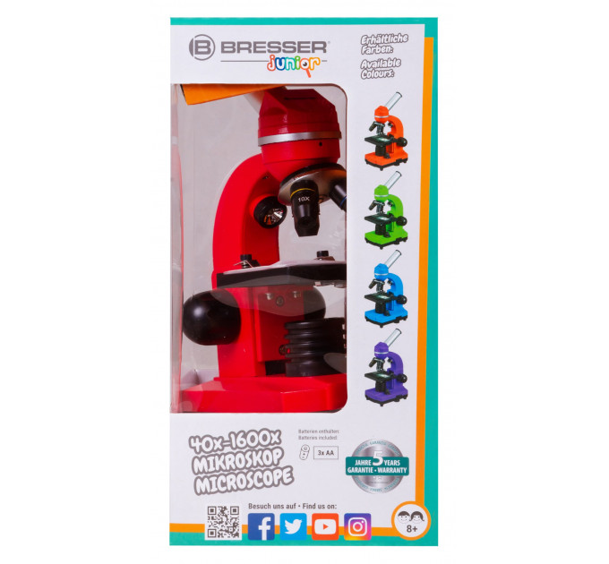 Микроскоп Bresser Junior Biolux SEL 40–1600x, красный, 74320, от производителя BRESSER