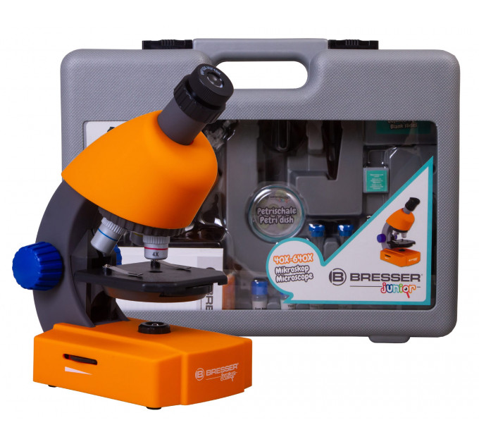 Микроскоп Bresser Junior 40–640x с набором для опытов, в кейсе, 74326, от производителя BRESSER