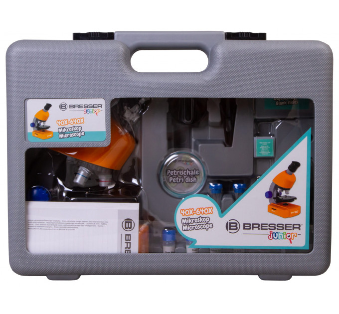 Микроскоп Bresser Junior 40–640x с набором для опытов, в кейсе, 74326, от производителя BRESSER