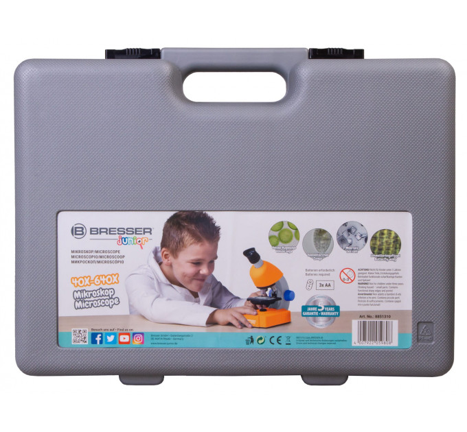 Микроскоп Bresser Junior 40–640x с набором для опытов, в кейсе, 74326, от производителя BRESSER