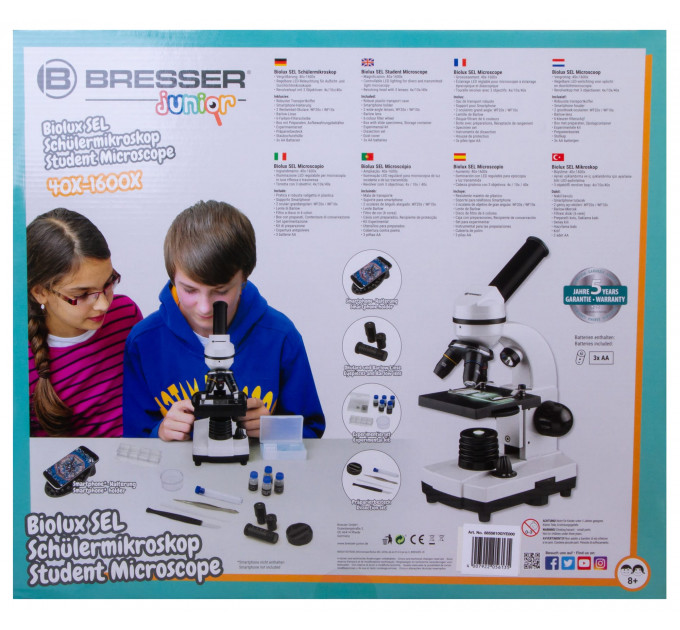 Микроскоп Bresser Junior Biolux SEL 40–1600x, белый, в кейсе, 75314, от производителя BRESSER