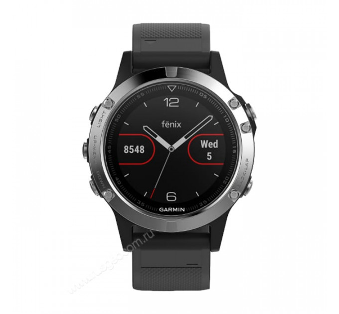 Часы Garmin Fenix 5 серебристые с черным ремешком, 100127, от производителя Garmin