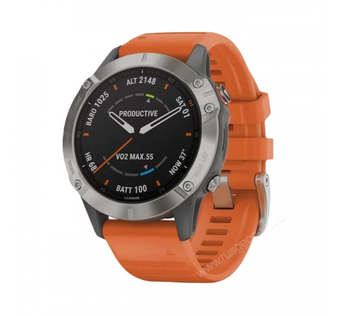 Часы Garmin Fenix 6 Sapphire титановый с оранжевым ремешком, 100115, от производителя Garmin