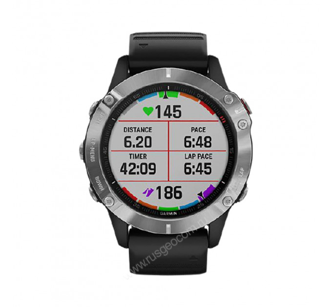 Часы Garmin Fenix 6 серебристые с черным ремешком, 95321, от производителя Garmin