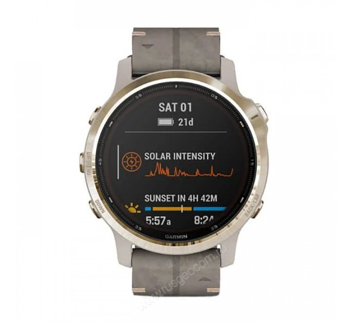 Часы Garmin Fenix 6S Pro Solar золотистый с серым замшевым ремешком, 100119, от производителя Garmin