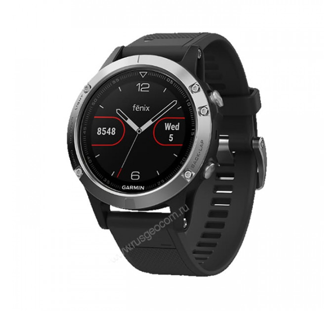 Часы Garmin Fenix 5 серебристые с черным ремешком, 100127, от производителя Garmin