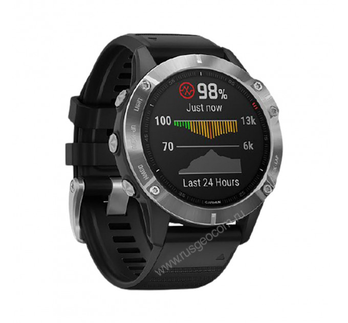 Часы Garmin Fenix 6 серебристые с черным ремешком, 95321, от производителя Garmin
