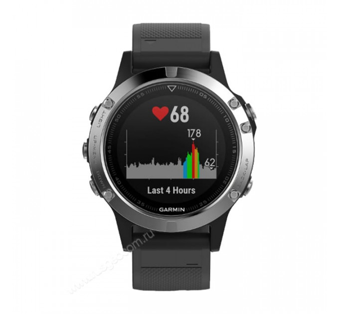 Часы Garmin Fenix 5 серебристые с черным ремешком, 100127, от производителя Garmin